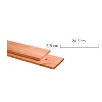 Douglas plank 2,8 x 24,5 x 400 cm, kleurloos geimpregneerd.