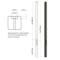 Lichtgewicht betonpaal met diamantkop ongecoat 8,5x8,5x280
cm,eindpaal, grijs