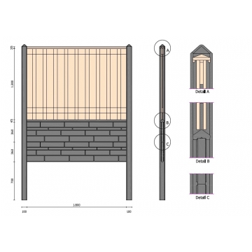 Betonplaat Rotsmotief Antraciet Dubbelzijdig 36x3,5x184cm